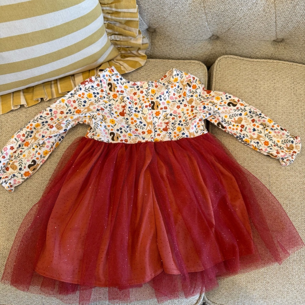 Girls Red Floral Top Tulle Dress